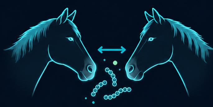 Illustration showing direct contact between two horses